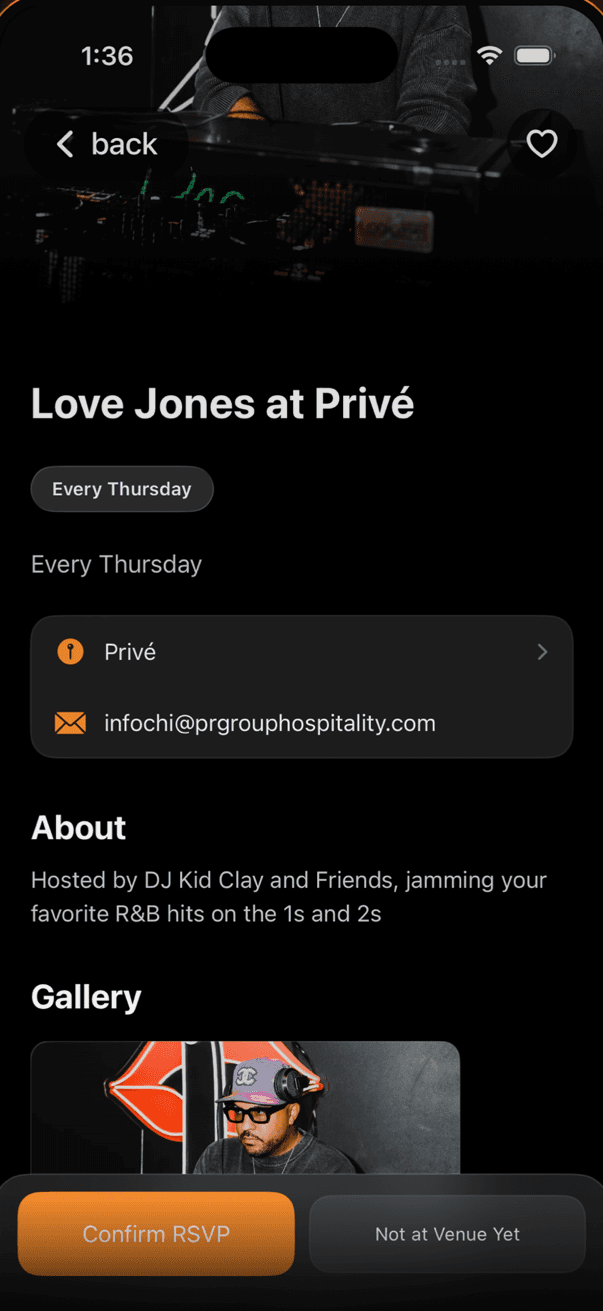 PRG Members event detail screen with an RSVP confirmation action